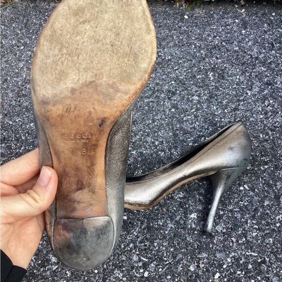 Acubi mermaidcore fairycore Gucci Open Toe Silver Heel Leather Shoes US 7.5 - Picture 7 of 15